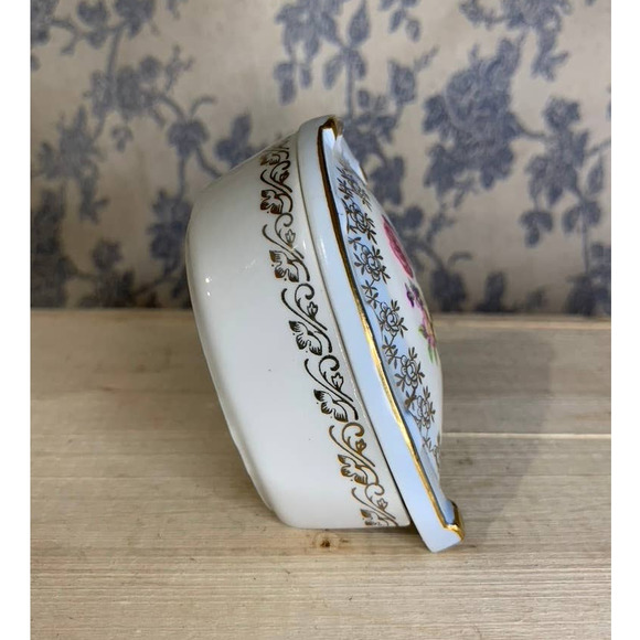 Vintage German Lucky Floral Horseshoe Lidded Trinket Dish Box - Picture 3 of 9